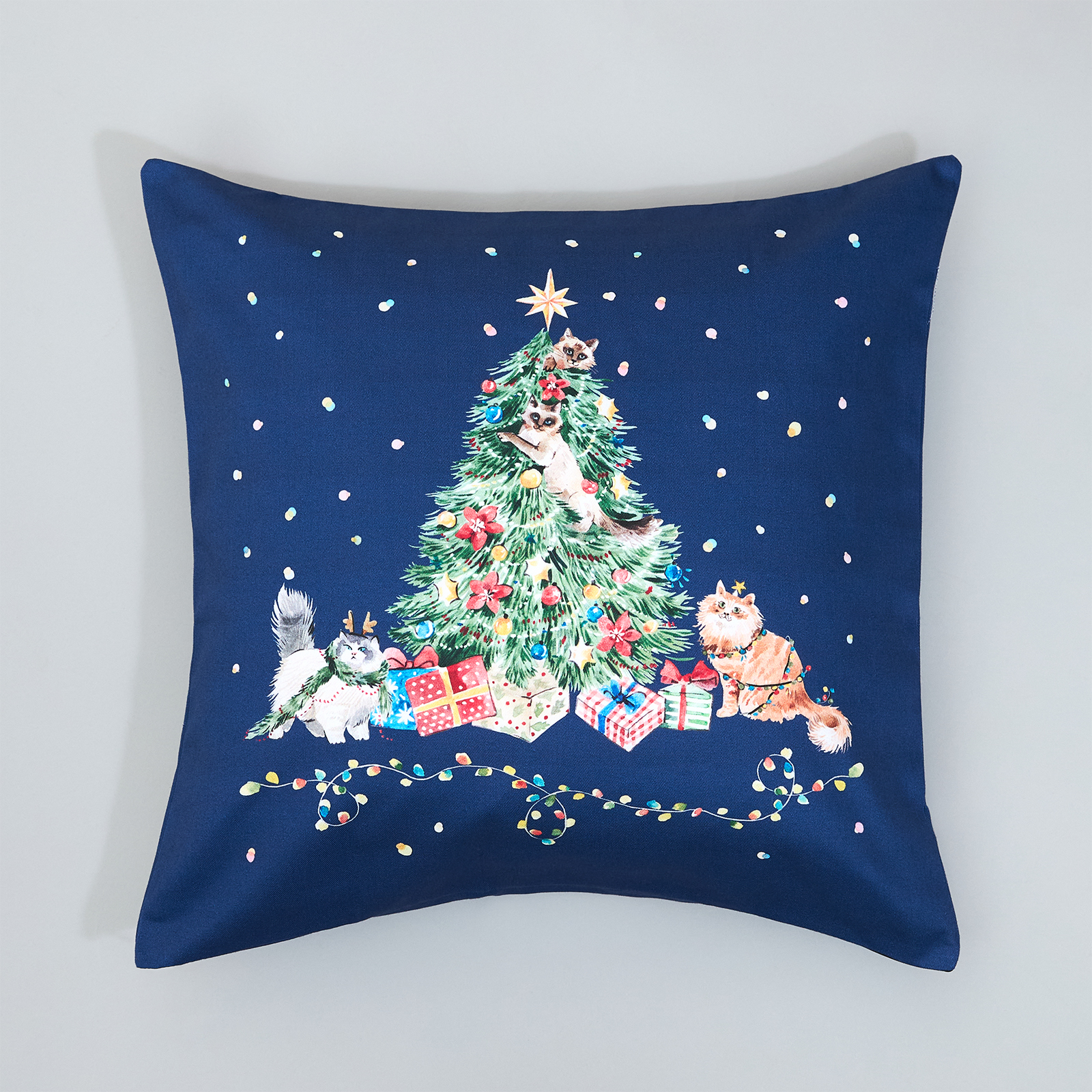 Наволочка декоративная Christmas cats-1 CozyHome, цвет синий, размер 45х45 - фото 1