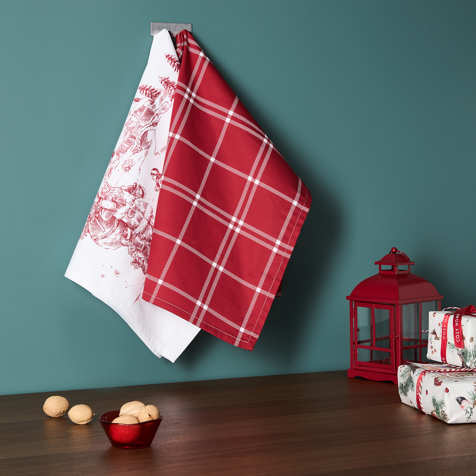 Комплект полотенец Winter Toile de Jouy CozyHome, цвет красный, размер 50х70 (2 шт.)