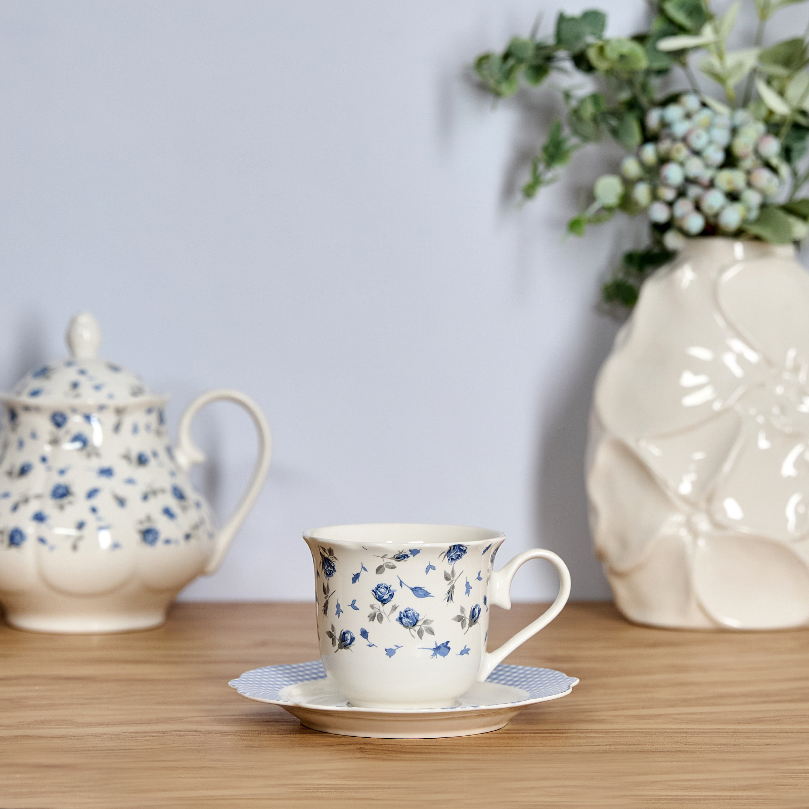 чайная пара дулевский фарфоровый завод весенний рисунок синий ок Чайная пара Mademoiselle II