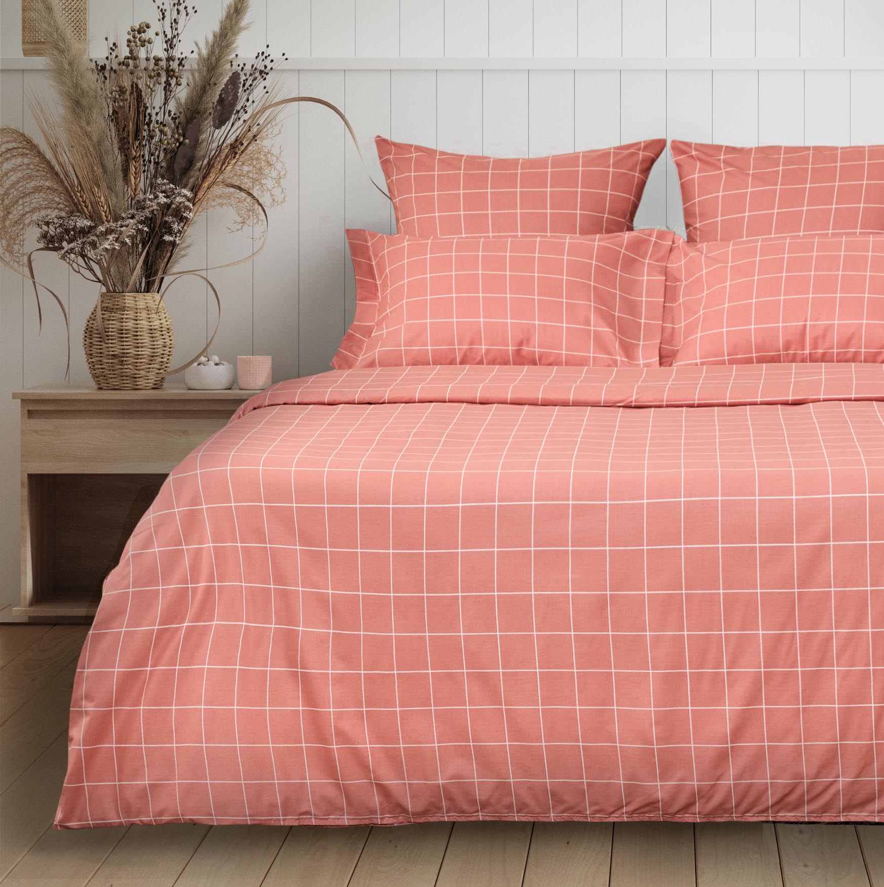 Постельное белье полукомплект Quadretti, кораллово-розовое постельное белье полукомплект vichy зеленое